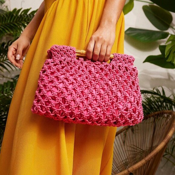 Handbags - Hot Pink Vacation Women's Woven Tote Bag